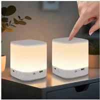 Nettlife LED Nachttischlampe 2/4ER Touch Dimmbar Akku 1800mAH USB Aufladbar Weiß Kabellos, Dimmbar, LED fest integriert, mit 3 Farbtemperaturen&Timing Funktion Nachtlicht