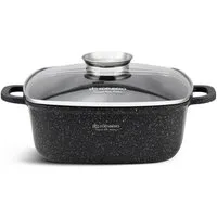 Edenberg Kochtopf Quadratischer Topf/Bräter, 3.7L / 4.4L, Glasdeckel, Steinbeschichtung, Aluminiumguss, Keramik, Glas (Töpfe, ideal zum Kochen, Braten oder Schmoren, 2-tlg., Eine ideale Geschenkidee)