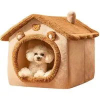 FLOCKI Pets™ Tierhaus Hundehaus, Katzenhaus, Tierhöhle, faltbare Hundehöhle, Tierhaus mit abnehmbaren Liegekissen, weich & flauschig