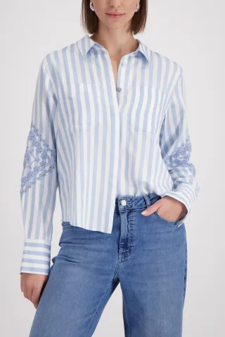 monari - Bluse mit Kordelstickerei light sky ringel - Gr. - 34