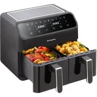 WHEELYOU Heißluftfritteuse 9L XXL, Dual Airfryer 2000W mit LED-Display, Sichtfenster & 10 Programmen, 2000 W, Doppelkammer-Airfryer mit LED-Display, Sichtfenster, Timer