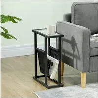HOMCOM Beistelltisch mit Stofftasche, Metallrahmen, Glasplatte (Couchtisch, 1-St., Nachttisch), für Wohnzimmer, Schlafzimmer, Schwarz, 40 x 18 x 55,5 cm