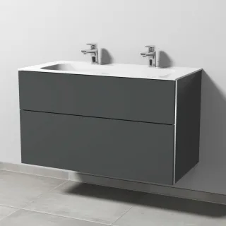 Sanipa 3way Keramik-Set Finion Keramik-Doppelwaschtisch und Unterbau mit 2 Auszügen, Anthrazit-Matt BR40322
