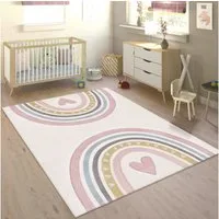 KADIMA DESIGN Kinderteppich Regenbogen mit Herz Kinderzimmer schmutzabweisend Teppich Kinder, Läufer, Höhe: 16 mm, Florhöhe: 12 mm, Polypropylen, Läufer, 80x150, Pink
