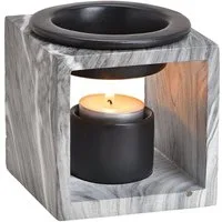 Levandeo® Duftlampe, Duftlampe 10x10cm Keramik Marmoroptik Schwarz Öllampe Aromalampe