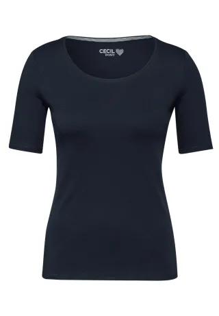 CECIL - Basic T-Shirt mit Rundhals in Unifarbe universal blue - Gr. - XS