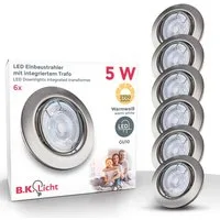 B.K.Licht LED Einbauleuchte 6er Set Einbaustrahler, Dimmbar, Schwenkbar, LED Einbauspots, Dimmfunktion, Leuchtmittel wechselbar, Warmweiß, 3.000K, 400Lm, 5,5W, Kunststoff, 8,6 x 7 cm, Nickel