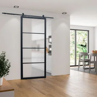Glasschiebetür 1025x2200mm Loftstyle offene Laufschiene satiniert beidseitiger Softclose