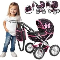 kinderplay Puppenwagen Puppenwagen mit Tasche – verstellbar – Spielspaß ab 3 Jahren