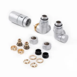 Terma Set Winkeleck-Thermostatventil CYLINDER GZ 1/2"-Ø16x2, Ø15 rechts, WRZTCG9-ST, Silber WRZTCG9-ST