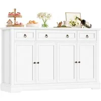 Homfa Sideboard für Wohnzimmer Küche, Küchenschrank Buffetschrank mit 3 Schubladen 4 Türen TV-Schrank weiß