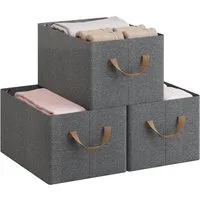 Woltu Aufbewahrungsbox (3 St), Aufbewahrungswürfel Stoff, mit Griffen, faltbar, Grau
