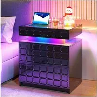 LVSOMT Nachttisch mit Ladestation und RGB, verstecktem Stauraum (1-St), 50×40×59.9cm, schwarz