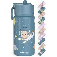 BEARFOOT Trinkflasche Thermo Kinder Trinkflasche Edelstahl - Astro Bär blau, Thermosflasche, auslaufsicher, Edelstahl, Kinderflasche, BPA-frei
