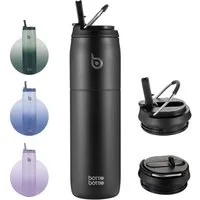 BOTTLE BOTTLE Trinkflasche Isolierte Wasserflasche Edelstahl 32oz(946ml) mit Strohhalm Griff, für Sport, Reisen, Fitnessstudio, doppelwandig auslaufsicher