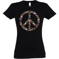 Youth Designz T-Shirt Peace Flowers Damen Shirt mit Trendigem Retro Look