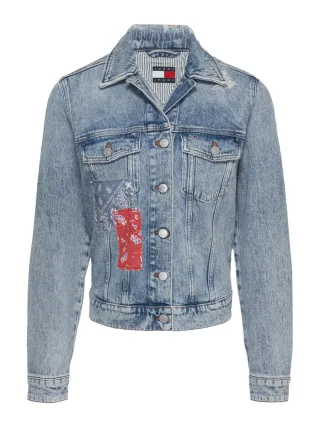 Tommy Jeans - Trucker-Jeansjacke mit Patchwork blau - Gr. - S