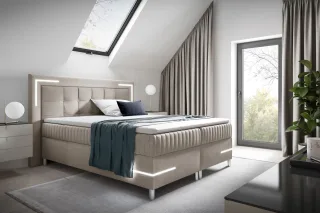 Boxspringbett Schlafzimmerbett 180x200cm AMORE Nr.2 Beige inkl. LED-Beleuchtung