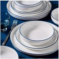 GÜRAL Porselen Tafelservice BILBAO (12-tlg), 4 Personen, Porzellan, Cremefarben, dunkelblauer Rand, robustes Bone Porzellan