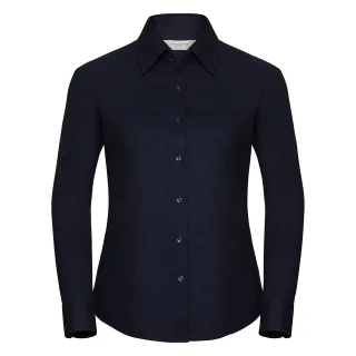 Russell Collection Easy Care Oxford Bluse, Langarm (Marineblau)