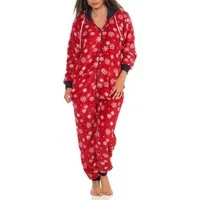 Normann Pyjama Wunderschöner Damen Jumpsuit Overall mit Kapuze im winterlichen Look