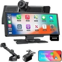 TWUFY Dashcam Auto, Autokamera,Kamera Carplay mit GPS Navigationsgerät Dashcam (1600*600, WLAN (Wi-Fi), 1600 x 600 Auflösung, Split-Screen, Intelligente Sprachsteuerung, 64GB-TF-Karte (vorinstalliert),Kabelloses Apple CarPlay, Android Auto)