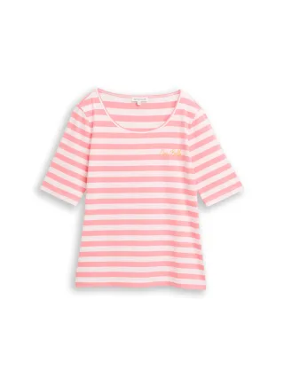 Tom Tailor - T-Shirt mit Stickerei pink white stripe - Gr. - XXXL