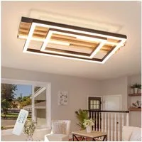 ZMH LED Deckenleuchte Dimmbar Holz Deckenlampe: 2/3-Ringen Wohnzimmerlampe, LED fest integriert, 3000-6500K, Schwarz Deckenbeleuchtung mit Fernbedienung Design