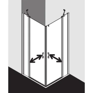Kermi Liga Eckeinstieg-Hälfte Pendeltür mit Festfeld LIEPR090201AK 90x200cm, silber mattglanz, ESG klar, rechts, auf Duschwanne