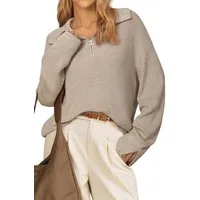 Arach&Cloz Strickpullover Damen Woll-Blend Strickpullover, Langarm mit halbem Reißverschluss Lockerer Polo Sweater für Herbst & Winter