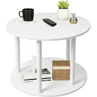 JEOBEST Beistelltisch Couchtisch Mit Rollen,Teetisch Sofatisch, Doppelschichtiger Holzplatte, (Einfache Montage, Rund 60CM, Fahrbar, Modernes Design)