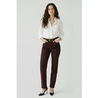 ESRA Stoffhose Stretch Hose Damen Regular Stoff-Hose Damen Elegant Hose elastisch Straight Damen Hose Elegant Business Hose Braun Stoffhose High Waist