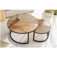 riess-ambiente Couchtisch VIENNA LOUNGE Ø70cm natur / schwarz (Set, 2-St., 2x Couchtisch), Wohnzimmer · Massivholz · Metall · rund · Rattan · Wiener Geflecht