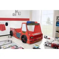 Aileenstore Autobett Rio (inkl. LED Licht und Lattenrost), Feuerwehrbett, 90x200 cm, LED Licht, Hochglanz, Lattenrost