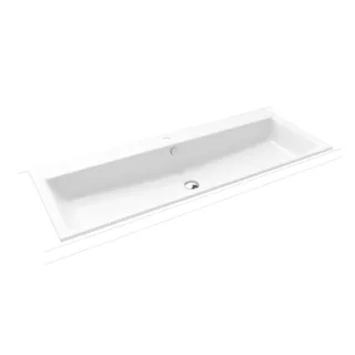 Kaldewei Puro Einbauwaschtisch 907106013001 120x46x1,4cm, mit Überlauf, mit Hahnloch, weiß Perl-Effekt