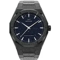 S&T Design Quarzuhr Armbanduhr Herrenuhr Frosted Iced Edelstahl Datum TIME SPACE, (inkl. Uhrenbox, Armbandkürzer), Japanisches Quarzwerk 40mm Leuchtzeiger Sternenhimmel Geschenkbox