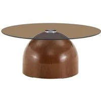 gopop Couchtisch mit Glas,Ø ca. 70 cm,Walnussholzoptik/Cremefarben,im Retro-Stil (1-St)