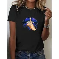 RMK T-Shirt Damen Shirt Top Sommer Basic Mund dicke Lippe Lips Psst