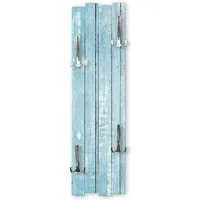 Kreative Feder Wandgarderobe Wand-Garderobe „Altes Holz Hellblau“ aus Holz, Shabby-Chic, ca. 100 x 30 cm, mit 4 Haken, außergewöhnlich, modern