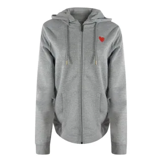 Moschino Kapuzenpullover Mit Kleinem Roten Herzlogo, Grau, Mit Reißverschluss