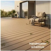 Woodstore24 Terrassendielen WoodoRhodos WPC Diele für Terrasse und Balkon mit Clipsystem, (Bodenbelag Komplettset mit Unterkonstruktion, Clip-Befestigung, 2,4m L x 12cm B x 2cm Stärke, in grau, anthrazit oder braun), Holzoptik, Klicksystem, Außenbere