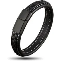 NAHLE Lederarmband elegantes Leder Armband schwarz geflochten (inkl. Schmuckbox), aus Leder, mit Magnetverschluss für ein sicheres verschließen