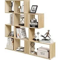 EUGAD Bücherregal, 1-tlg., 4 Ebenen, mit 11 offenen Fächern, freistehendes Treppenregal
