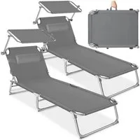 tectake Gartenliege Sonnenliege klappbar mit Kopfpolstern, UV-beständig, 190 x 68 x, Sonnenliegen Chloé mit Seitentasche, 2 St., in grau, Sonnendach und Rückenlehne verstellbar, widerstandsfähig