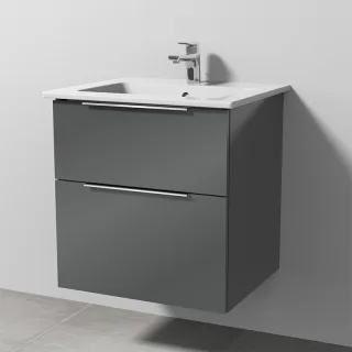 Sanipa 3way Keramik-Set Venticello Keramik-Waschtisch und Unterbau mit 2 Auszügen, Anthrazit-Glanz UF32179