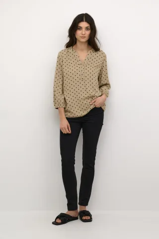 Langarm-Bluse Regular fit Chinchilla/Black Dot Print beige