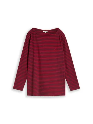 Tom Tailor - Plus Size - Langarmshirt mit Streifenmuster preppy plum red stripe - Gr. - 46