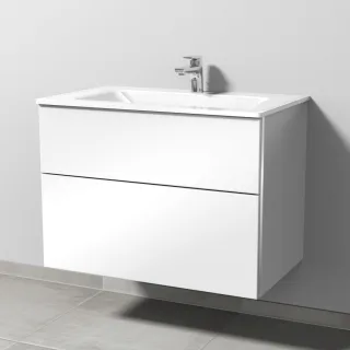 Sanipa 3way Glas-Set Glas-Waschtisch und Unterbau mit 2 Auszügen, Weiß-Glanz BS20278