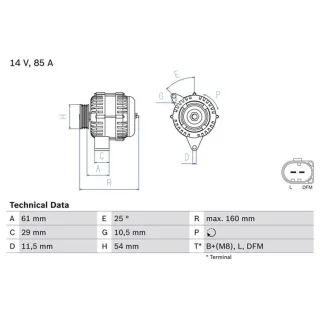 Bosch Lichtmaschine 85A Smart Cabrio City-Coupe Fortwo 0986044490