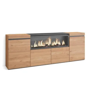 Skraut Home Sideboard, Eiche, Mehrfarbig, Holzwerkstoff, Rechteckig,Rechteckig, 208x75x35 cm, Wohnzimmer, Kommoden & Sideboards, Sideboards